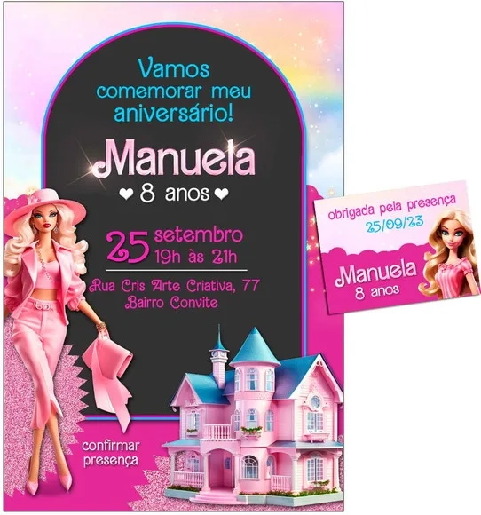 Convite Digital C/tag Boneca Barbie Rosa 4