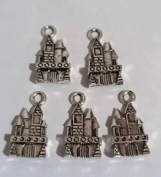 Pingente Castelo Metal Prata - 10 Peças