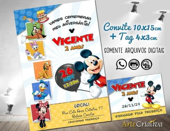 Convite Digital C/tag Mickey Mouse 4