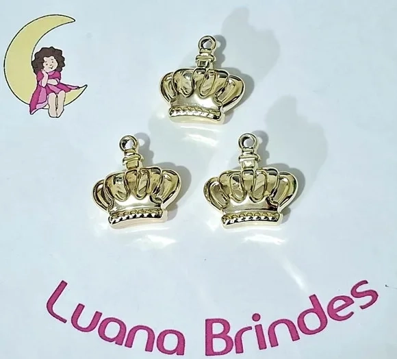 Pingente Coroa Dourada Abs Claro 3cm Pacotes com 10 Unidades