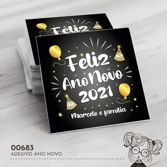 Adesivo Quadrado Feliz Ano Novo - 00683