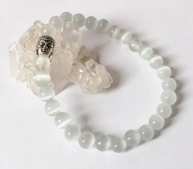 Pulseira Japamala 27 Contas Olho de Gato e Meru Buda (Artesanal)