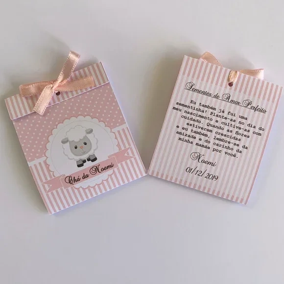 Lembrança Chá de bebê Sachê Sementinha ovelhinha rosa