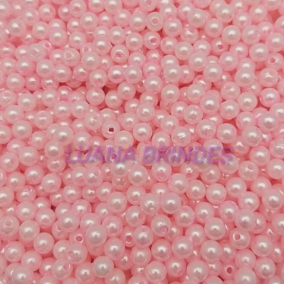Pérola com Furo Rosa 6mm Pacote com 20 Gramas