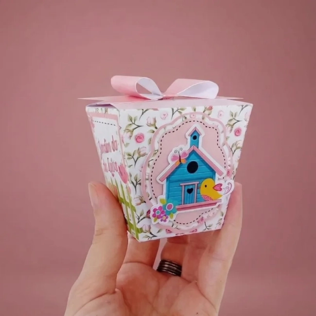 Kit 10 Caixinhas Sushi - Tema Jardim Encantado Passarinhos (Estilo Compre e Monte)