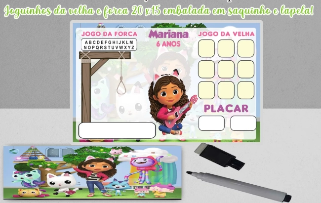 A casa Magica da Gabby Lembrancinhas Joguinho da Velha e Forca