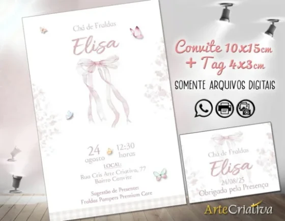 Convite Digital C/tag Chá de Bebê Coquette
