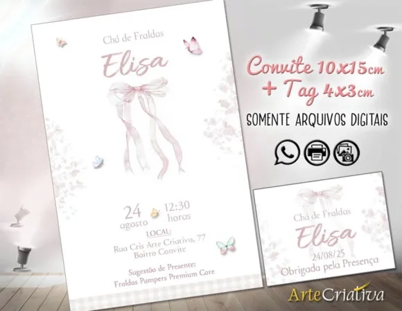 Convite Digital C/tag Chá de Bebê Coquette