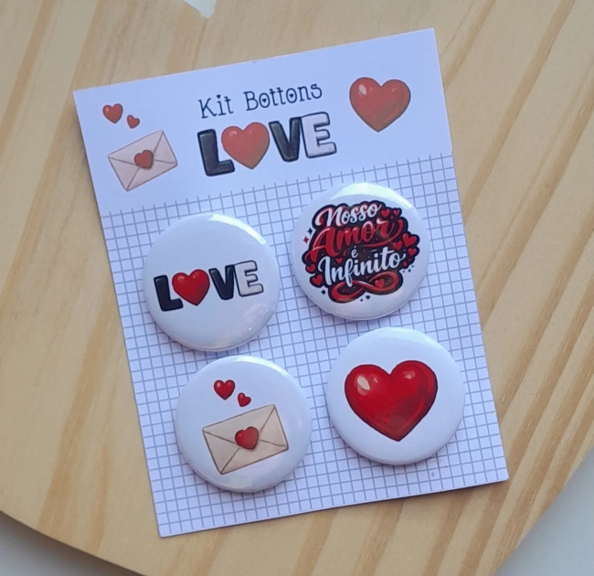 Cartela c/ 04 Bottons Tema Love