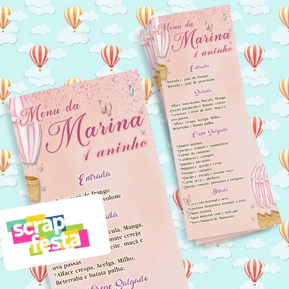 Menu Cardápio Personalizado Festa Balão Aquarela
