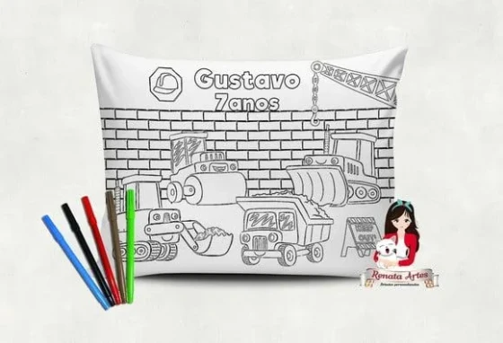 Almofada Pinte e Lave Tema Construção