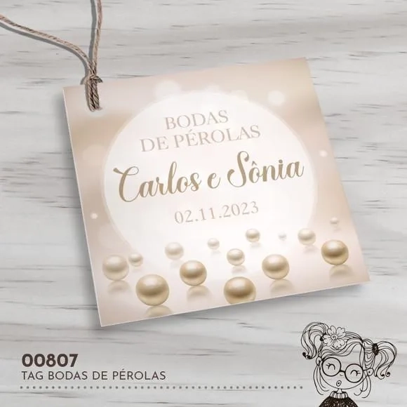 Tag Quadrada Bodas de Pérola - 00807