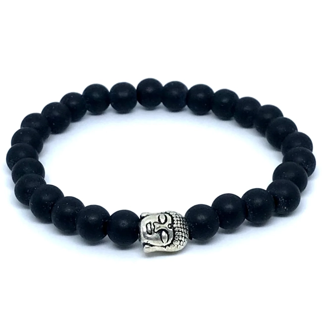 Pulseira Japamala 27 Contas Agata Negra Fosca com Buda