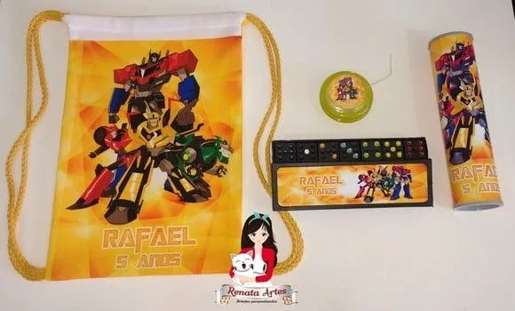Kit Jogos Personalizado na Mochila Tema Transformers