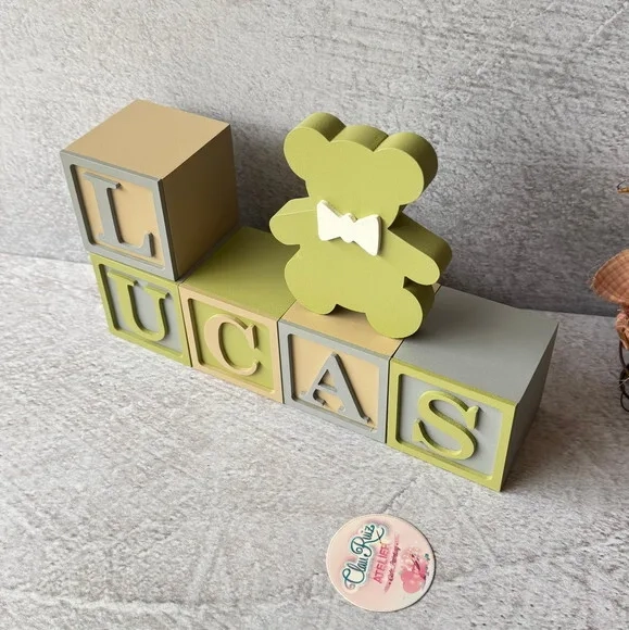 Urso + Cubos Ts 6x6cm- Decoração Bebê
