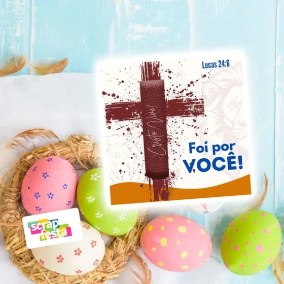 Card e Chocolate Baton Personalizado Festa Páscoa Jesus Vive
