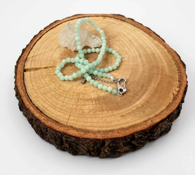Colar Choker com Amazonita Lisa e Aço Inox