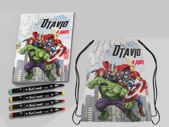 Kit Mochila e Revista de colorir com Canetinhas dos Vingadores