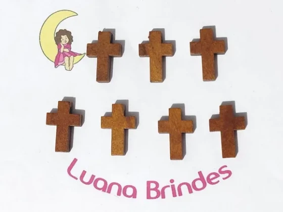 Cruz de Madeira 2,2cm Marrom C/furo Passante - 10 Unidades