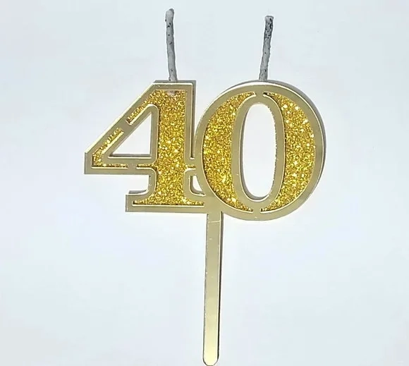 Vela 40 Anos Dourado Acrílico Pavio Magico 1 Peça