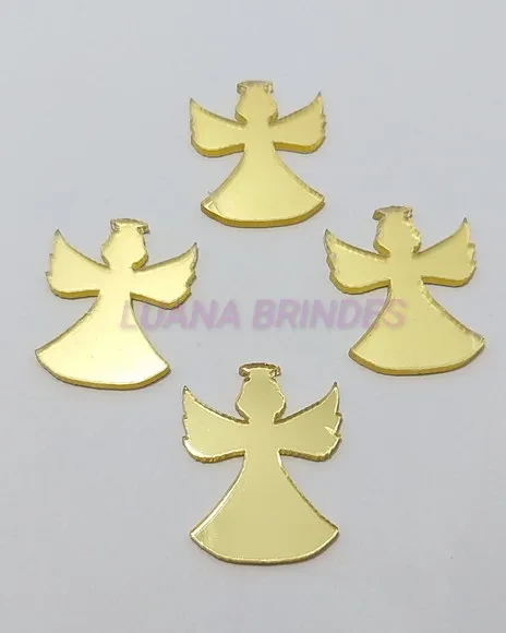 Aplique Anjo em Acrílico Espelhado Dourado - 3cm