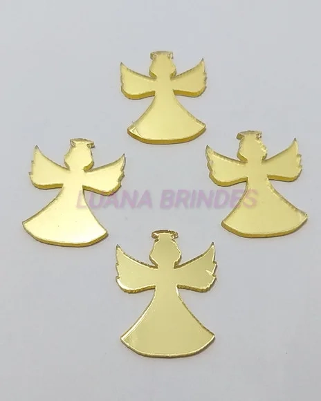 Aplique Anjo em Acrílico Espelhado Dourado - 3cm
