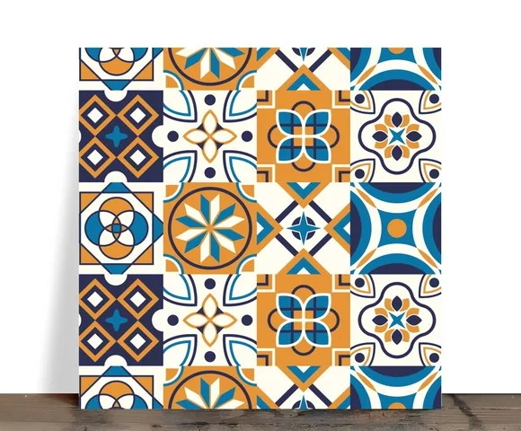 Azulejo Decorativo Mosaico Geométrico Azul e Laranja 15x15 c