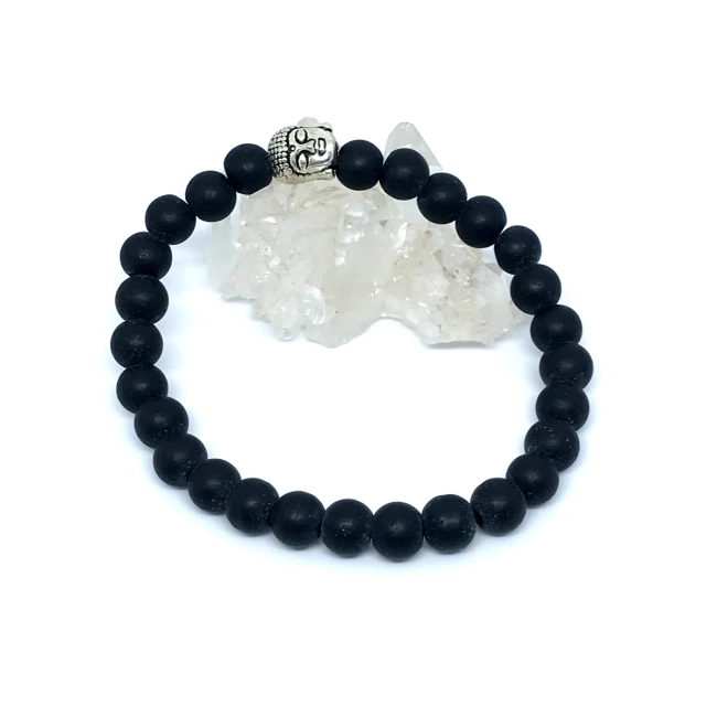 Pulseira Japamala 27 Contas Agata Negra Fosca com Buda