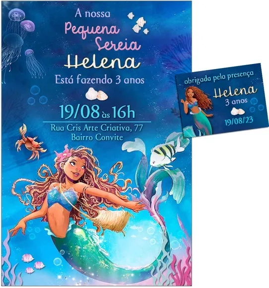 Convite Digital C/tag Pequena Sereia Ariel Morena 2