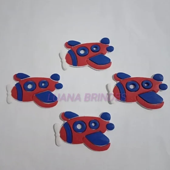 Aplique Avião Vermelho com Azul de Borracha - Pct C/6 Unid