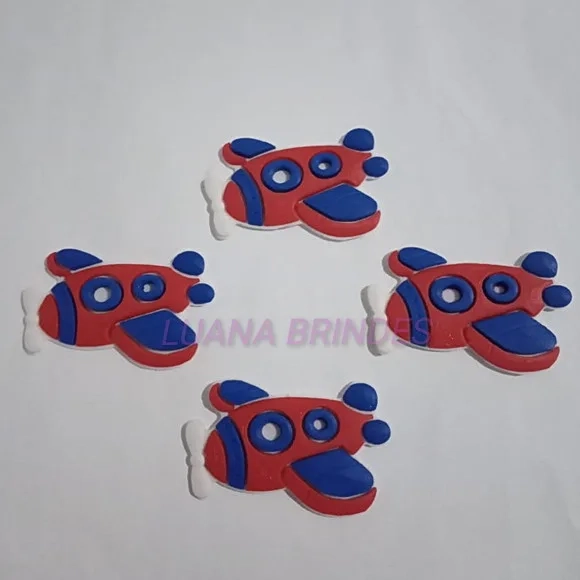 Aplique Avião Vermelho com Azul de Borracha - Pct C/6 Unid
