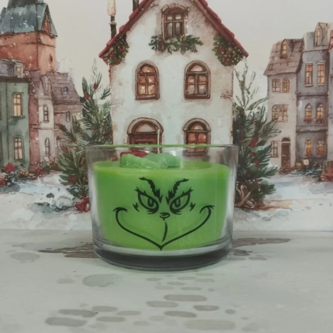 Vela Aromática no Copo Personalizada Natal Grinch, Merry Grinchmas