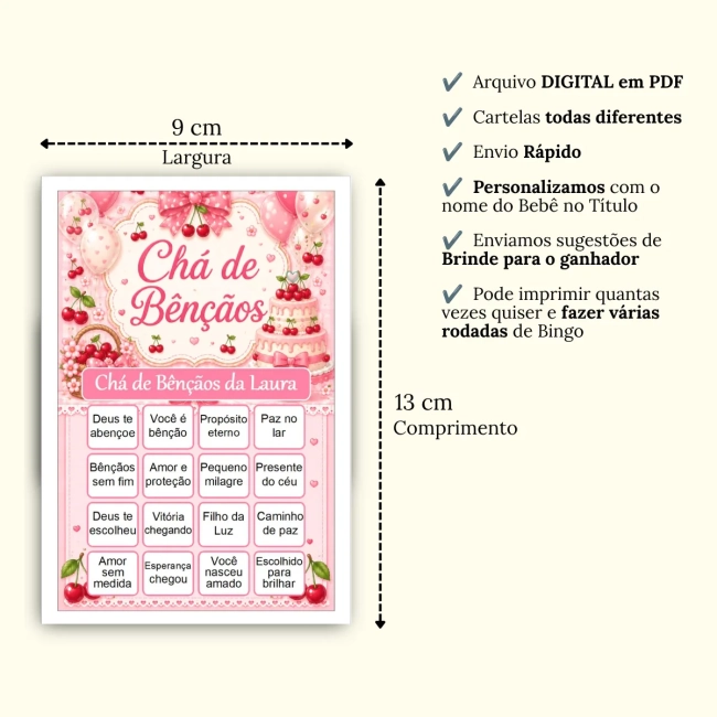 Bingo Chá de Bênçãos Menina PDF Para Imprimir