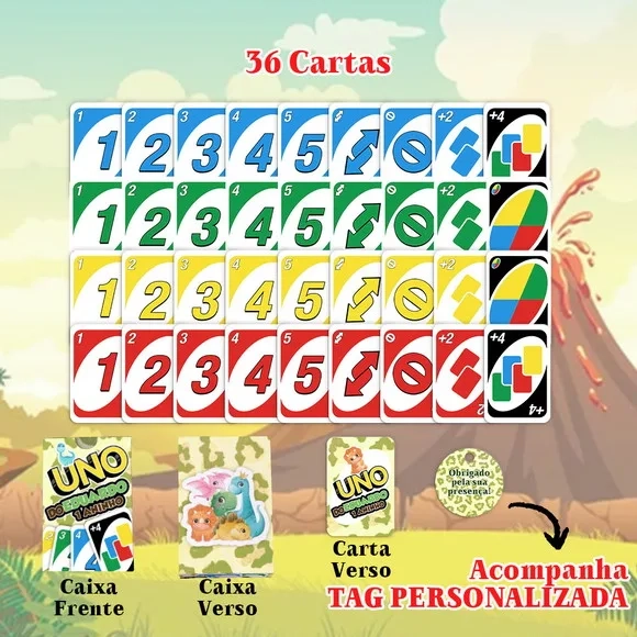Jogo Uno Festa Dinossauro + Saquinho, Fitinha e Tag