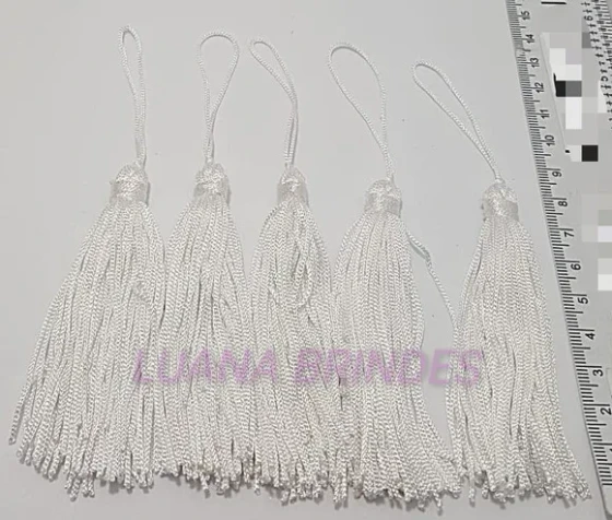 Pingente Tassel de Seda Branca Pct 10 Unidades