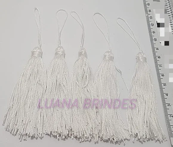 Pingente Tassel de Seda Branca Pct 10 Unidades