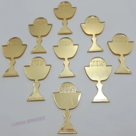 Aplique Eucaristia de Acrílico Espelhado Dourado-pct C/6 Uni