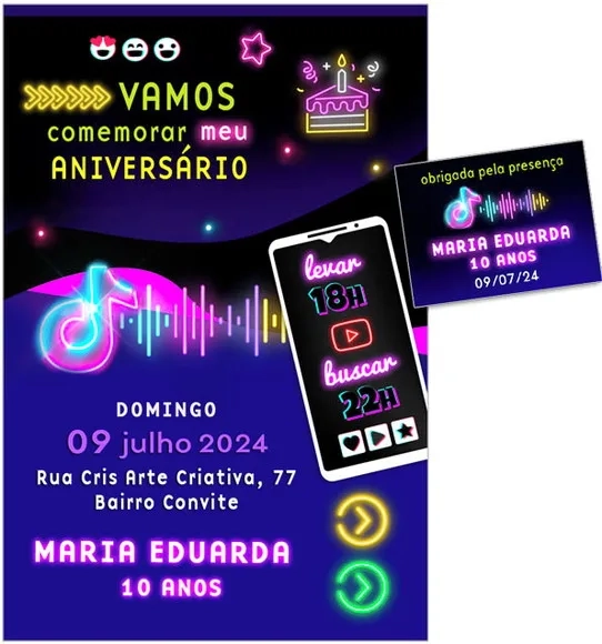 Convite Digital C/tag Tik Tok Neon