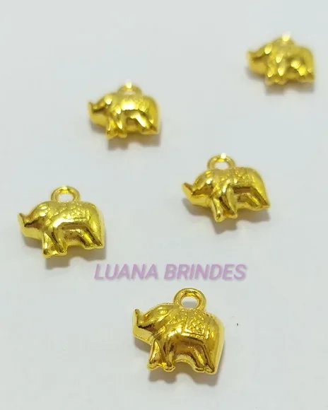 Pingente de Mini Elefante em Metal Dourado -