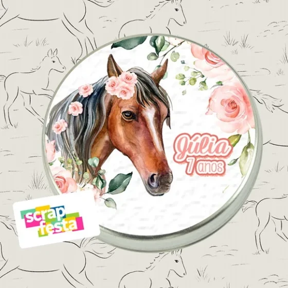 Latinhas Personalizadas Festa Cavalo Country Aquarela Flores