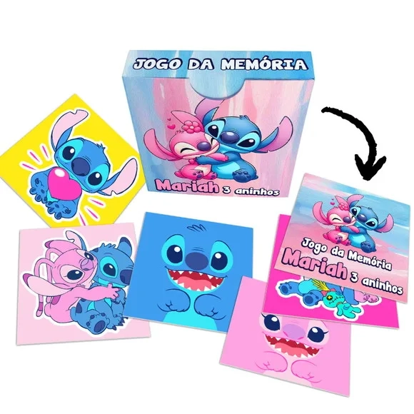 Jogo da Memória Infantil Stitch e Angel Rosa com Caixinha