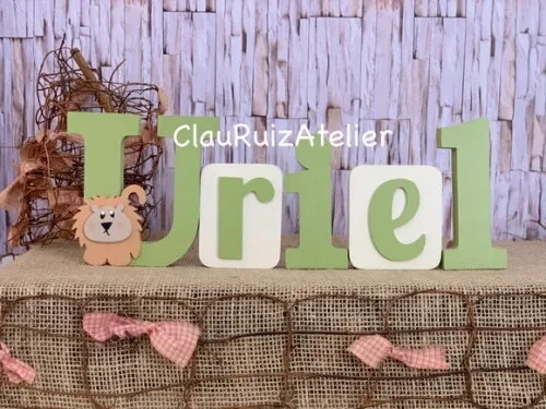 Decoração de Quarto Infantil - Blocos Nome em mdf com Leão
