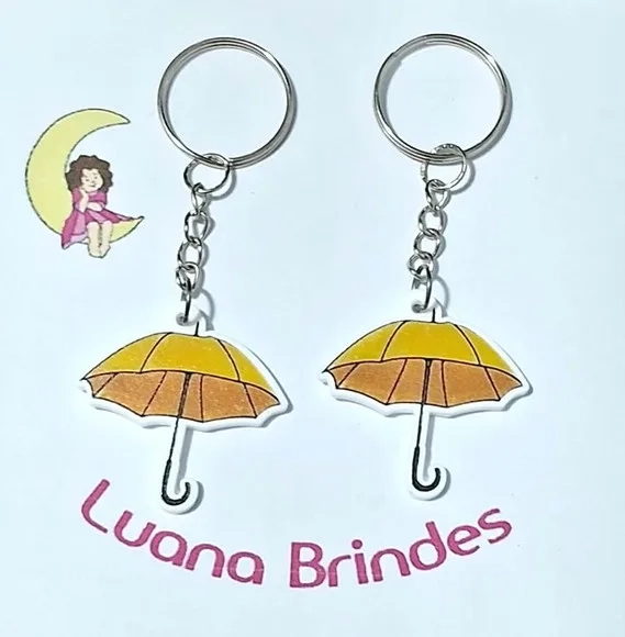 Chaveiro Guarda Chuva Amarelo Dorama Acrílico U.v 6 Unidades