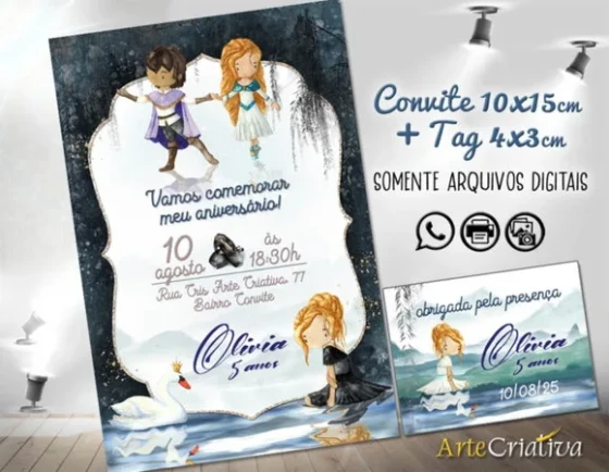 Convite Digital C/tag Bailarina Aquarela Cisne Negro 3