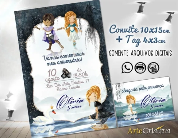 Convite Digital C/tag Bailarina Aquarela Cisne Negro 3