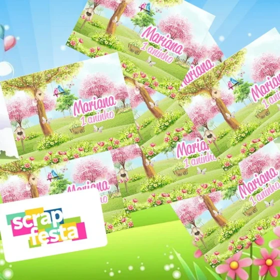 Adesivo Retangular Personalizados Festa Jardim Encantado