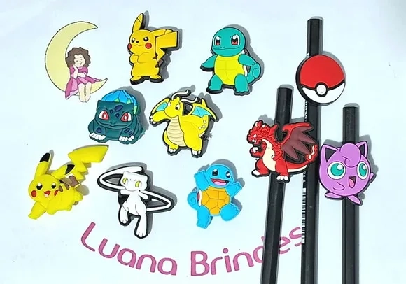 Ponteira P/lápis Pokemon Emborrachado Pacote com 10 Unidades