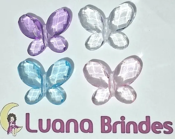 Borboleta Facetada Colorida com Furo Passante 4,3cm 10 Peças