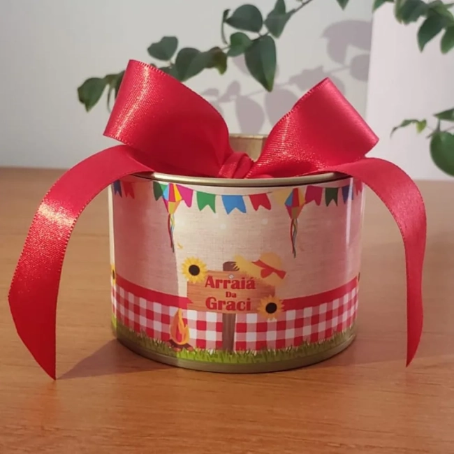 Lembrancinha de festa junina tubolata 5x7 Tampa Metalizada Dourada