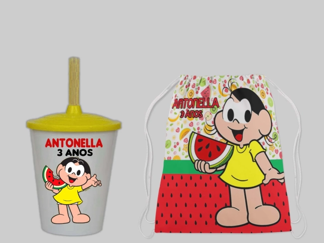 Kit Mochila e Copo Twister personalizado da Magali